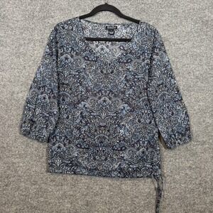 Lucky Brand Navy and White Patterned Blouse
